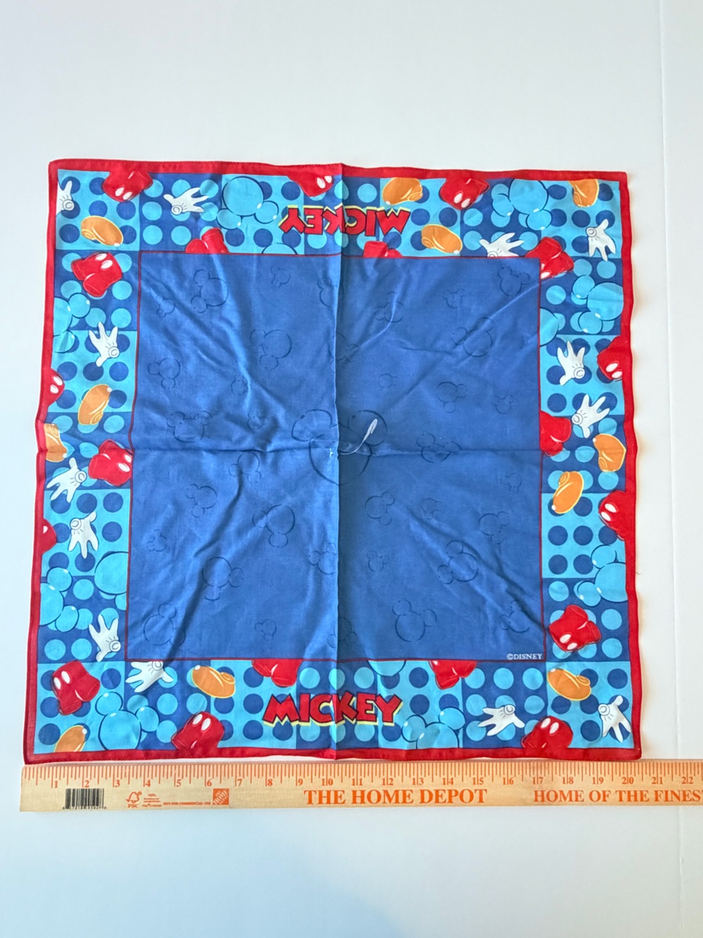 Vintage Disney Mickey Mouse Bandana 20x20 Blue Red Y2K Cotton Scarf